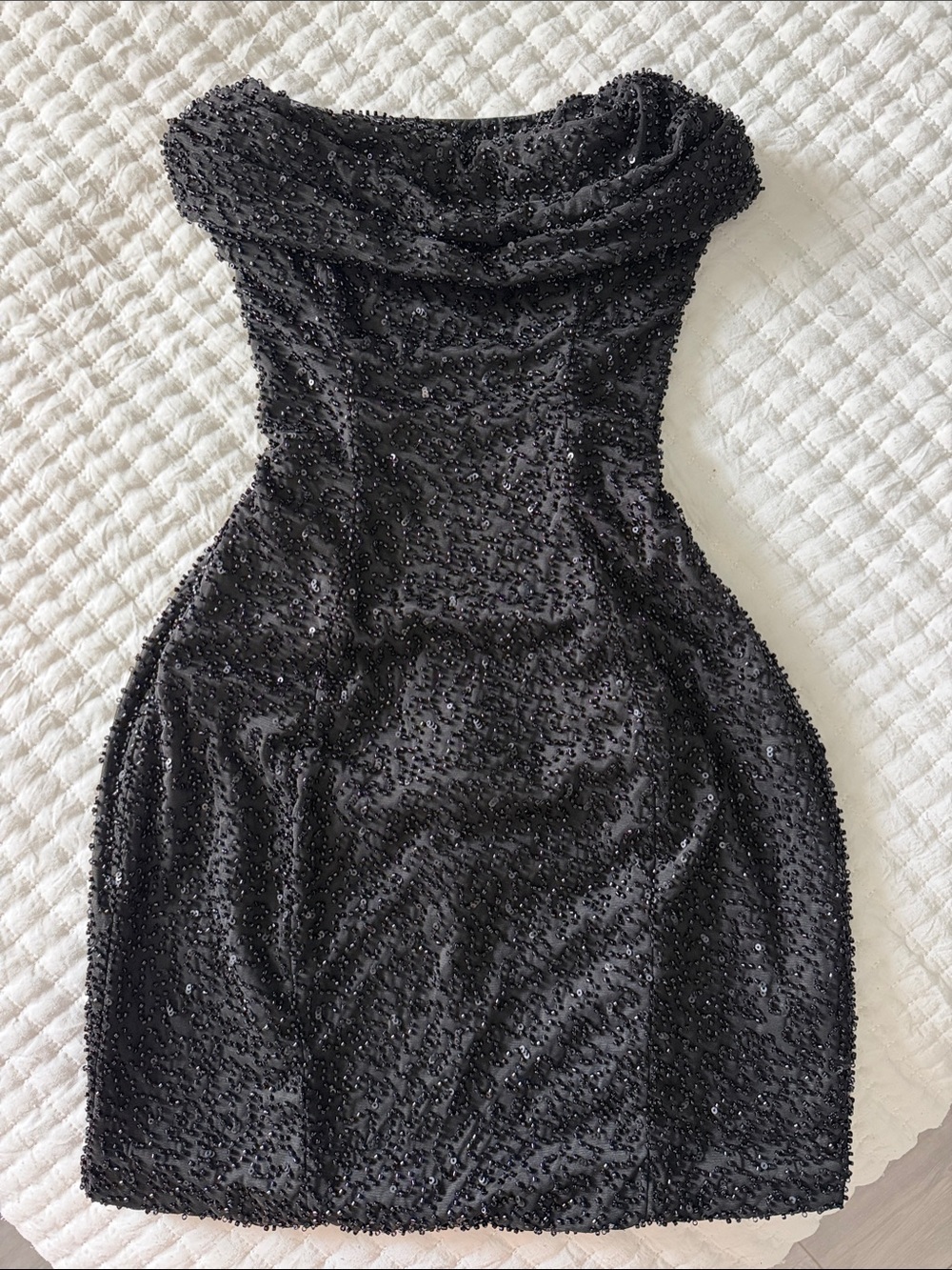 Oh Polly Black Beaded Strapless Mini Dress